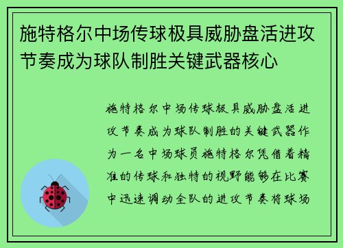 施特格尔中场传球极具威胁盘活进攻节奏成为球队制胜关键武器核心 施特格尔中场传球极具威胁盘活进攻节奏成为球队制胜关键武器核心